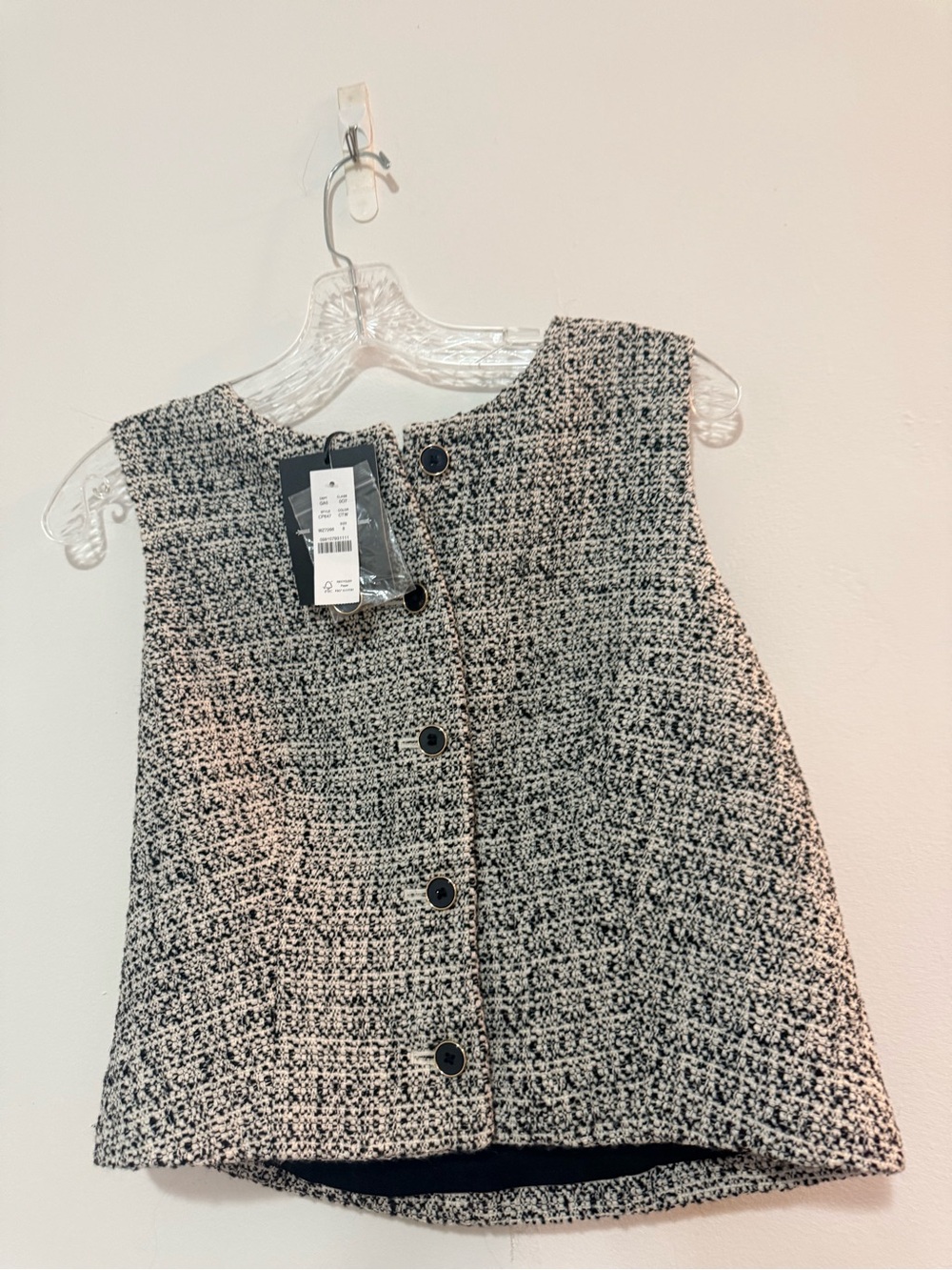J. Crew Black and White Tweed Sleeveless Button Front Top